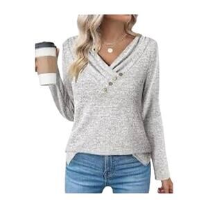 Zeagoo  Casual Tunic Tops Long Sleeve Shirts for Leggings V Neck Button xxl NWT